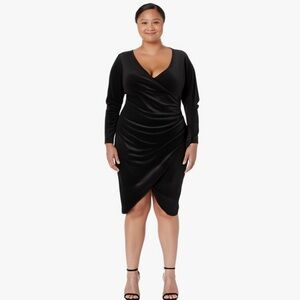 NWT Aphratti Women's Black Velvet Long Sleeve Wrap V Neck Body con Dress XXL